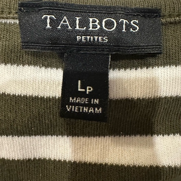 Talbots Striped Olive Green and White Dress Size LP - Picture 3 of 8